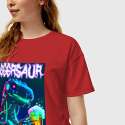 Футболка оверсайз женская Neon cyber beersaur - neon glow fantasy, цвет: красный — фото 2