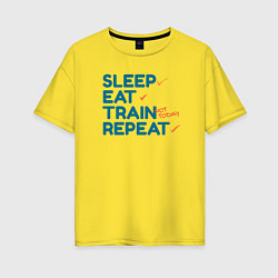 Женская футболка оверсайз Eat sleep train repeat - blue and red