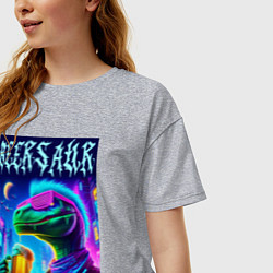 Футболка оверсайз женская Пивозавр панк - неоновое свечение, цвет: меланж — фото 2