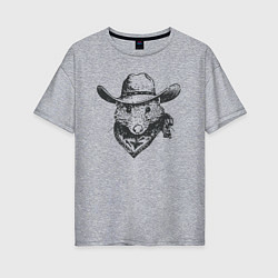 Футболка оверсайз женская Опоссум ковбой, цвет: меланж