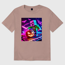 Футболка оверсайз женская Хэллоуин и Майнкрафт - коллаба, цвет: пыльно-розовый