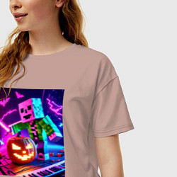 Футболка оверсайз женская Хэллоуин и Майнкрафт - коллаба, цвет: пыльно-розовый — фото 2