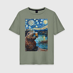 Футболка оверсайз женская Бобр курва польский, цвет: авокадо