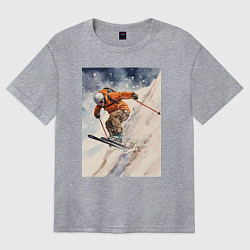 Футболка оверсайз женская Горные лыжи спортсмен, цвет: меланж
