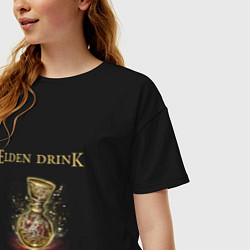 Футболка оверсайз женская Elden drink meme, цвет: черный — фото 2