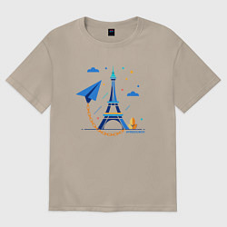 Футболка оверсайз женская Значок telegram и цепь, цвет: миндальный