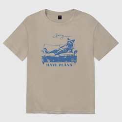 Футболка оверсайз женская Енот лежит на диване и чилит, цвет: миндальный