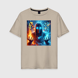 Футболка оверсайз женская Fire and water - neon glow, цвет: миндальный