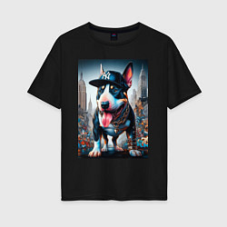 Футболка оверсайз женская Funny bull terrier in New York - ai art, цвет: черный