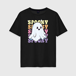 Футболка оверсайз женская Cute little spooky ghost, цвет: черный