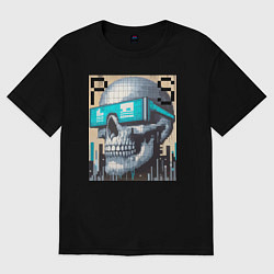 Футболка оверсайз женская Pixel skull - ai art fantasy, цвет: черный