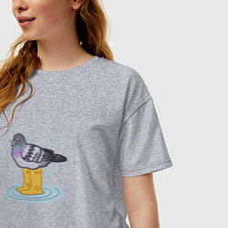 Футболка оверсайз женская Голубь в классных резиновых сапожках, цвет: меланж — фото 2