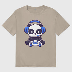 Футболка оверсайз женская Панда с джойстиком, цвет: миндальный