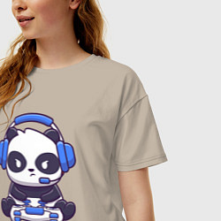 Футболка оверсайз женская Панда с джойстиком, цвет: миндальный — фото 2