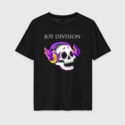 Женская футболка оверсайз Joy Division - неоновый череп