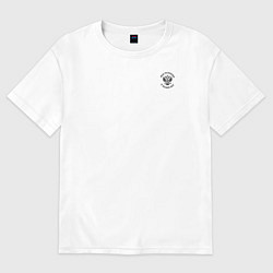 Женская футболка оверсайз Мы русские с нами Бог Герб черный на узорном флаге