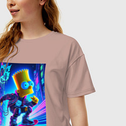 Футболка оверсайз женская Барт Симпсон на скейтборде - неоновое свечение, цвет: пыльно-розовый — фото 2