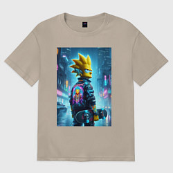 Женская футболка оверсайз Чувак Барт Симпсон со скейтбордом под дождём - ней