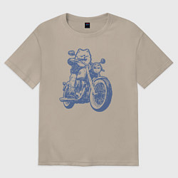 Футболка оверсайз женская Шпиц байкер на мотоцикле на чоппере померанец, цвет: миндальный