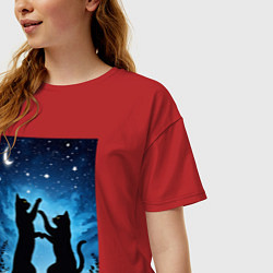 Футболка оверсайз женская Танцующие коты под звёздным небом, цвет: красный — фото 2