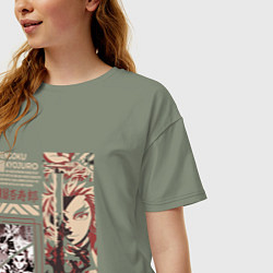 Футболка оверсайз женская Клинок рассекающий демонов Ренгоку мощь и скорость, цвет: авокадо — фото 2