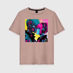 Футболка оверсайз женская Cyber love - pop art fantasy, цвет: пыльно-розовый