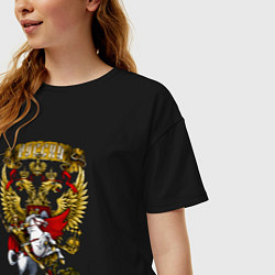 Футболка оверсайз женская Георгий Победоносец и герб России, цвет: черный — фото 2