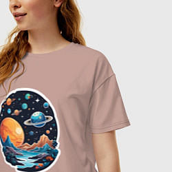 Футболка оверсайз женская Далеко в космосе планеты, цвет: пыльно-розовый — фото 2