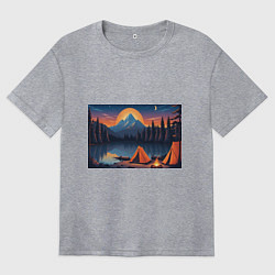 Женская футболка оверсайз Палатка на берегу озера