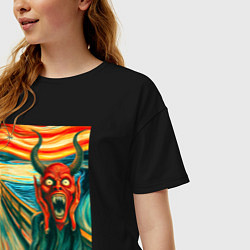 Футболка оверсайз женская Демон кричит на картине Эдварда Мунка - мем искусс, цвет: черный — фото 2