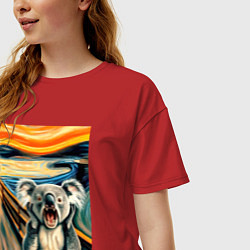 Футболка оверсайз женская Коала кричит на картине Эдварда Мунка - мем искусс, цвет: красный — фото 2