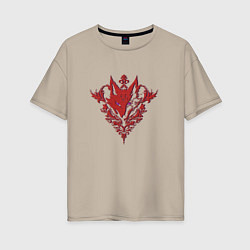 Футболка оверсайз женская Лис с узорами, цвет: миндальный