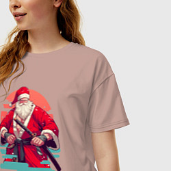Футболка оверсайз женская Дед Мороз Самурай, цвет: пыльно-розовый — фото 2