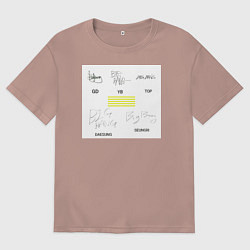 Футболка оверсайз женская Big bang подписи участников, цвет: пыльно-розовый