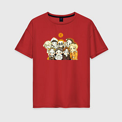 Футболка оверсайз женская Exo милые персонажи, цвет: красный