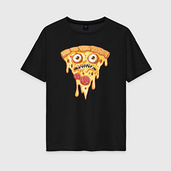 Футболка оверсайз женская Pizza face, цвет: черный