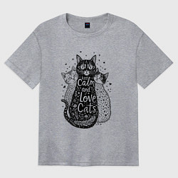 Футболка оверсайз женская Keep calm and love cats, цвет: меланж