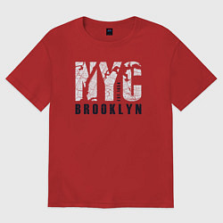 Футболка оверсайз женская NYC - Brooklyn, цвет: красный