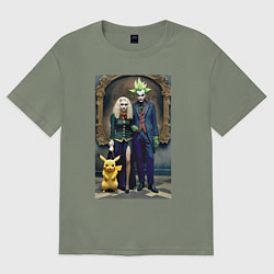 Футболка оверсайз женская Семейный портрет с покемоном - готика, цвет: авокадо