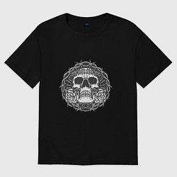 Футболка оверсайз женская Череп в колючей проволоке, цвет: черный