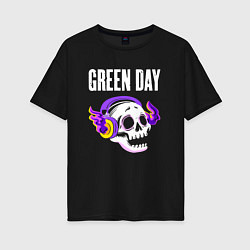 Футболка оверсайз женская Green Day - неоновый череп, цвет: черный