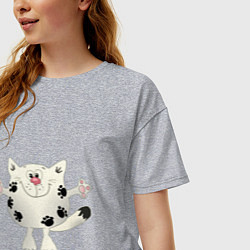 Футболка оверсайз женская Кот в лапах, цвет: меланж — фото 2