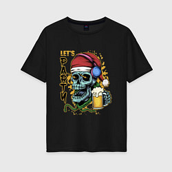 Футболка оверсайз женская Skull Santa, цвет: черный