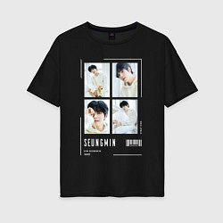 Футболка оверсайз женская Seungmin stray kids cute, цвет: черный