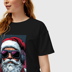 Футболка оверсайз женская Санта Клаус в очках, цвет: черный — фото 2