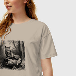 Футболка оверсайз женская Отдыхающая лиса, цвет: миндальный — фото 2