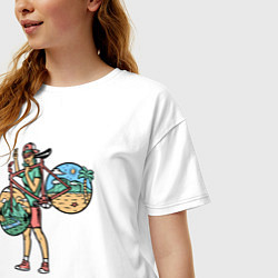 Футболка оверсайз женская Девушка с великом, цвет: белый — фото 2