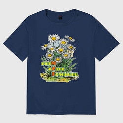 Футболка оверсайз женская Ритм, жизнь, ромашки, цвет: тёмно-синий