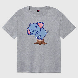 Футболка оверсайз женская Слонёнок на пеньке, цвет: меланж