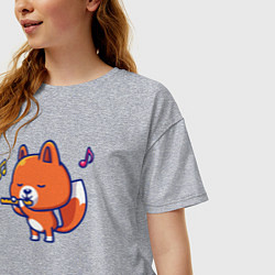 Футболка оверсайз женская Лисичка с флейтой, цвет: меланж — фото 2
